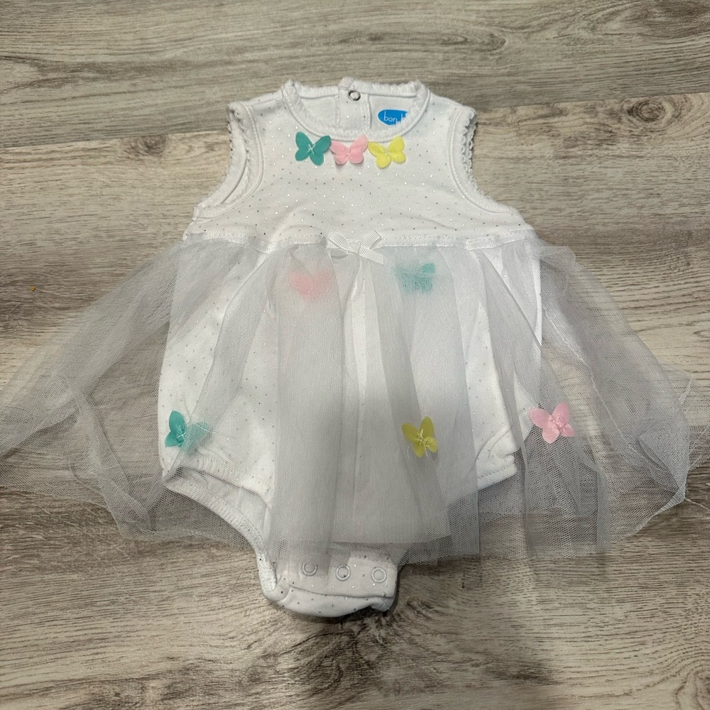 Bon Bebe White Dress with Colorful Butterflies
